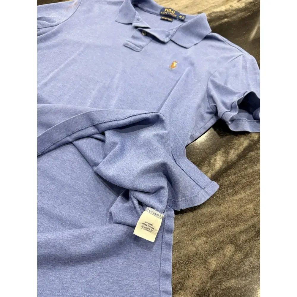 Polo Ralph Lauren Mens Medium Pima Soft Touch Blue Polo Shirt Short Sleeve